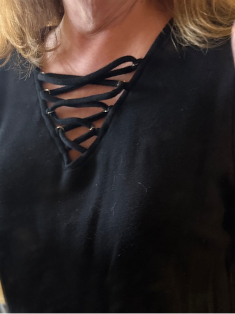 Black Lace-Up V-Neck Women's Top